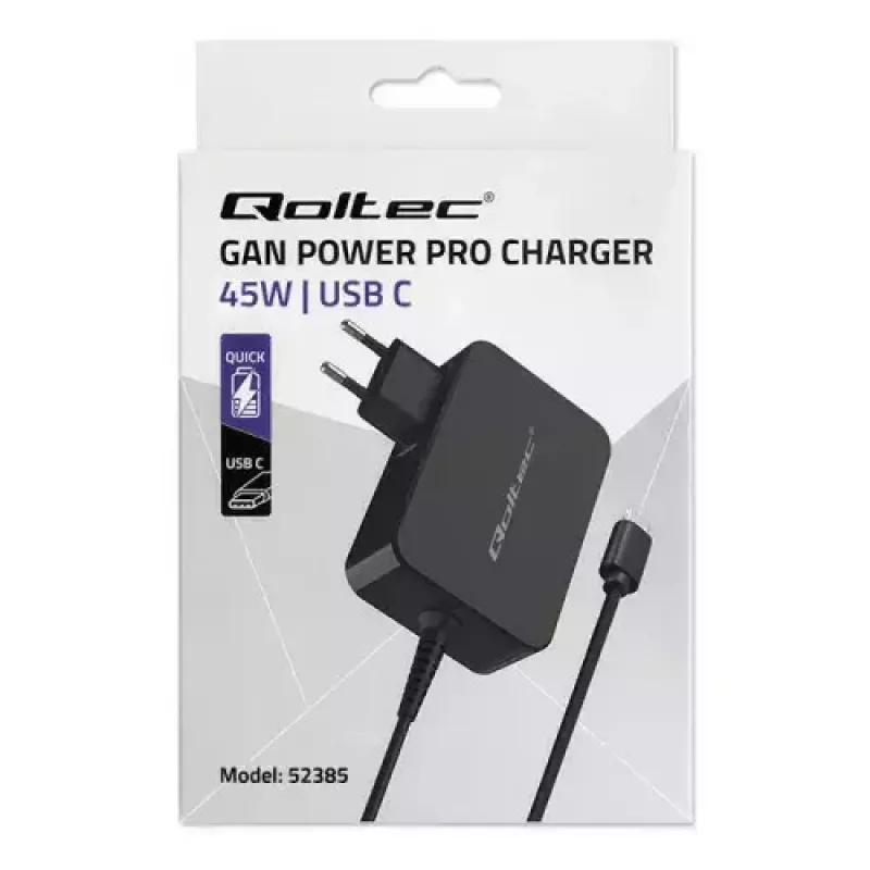 Laadija Qoltec 52385 Siseting AC kiirlaadimine 20V 3A Must