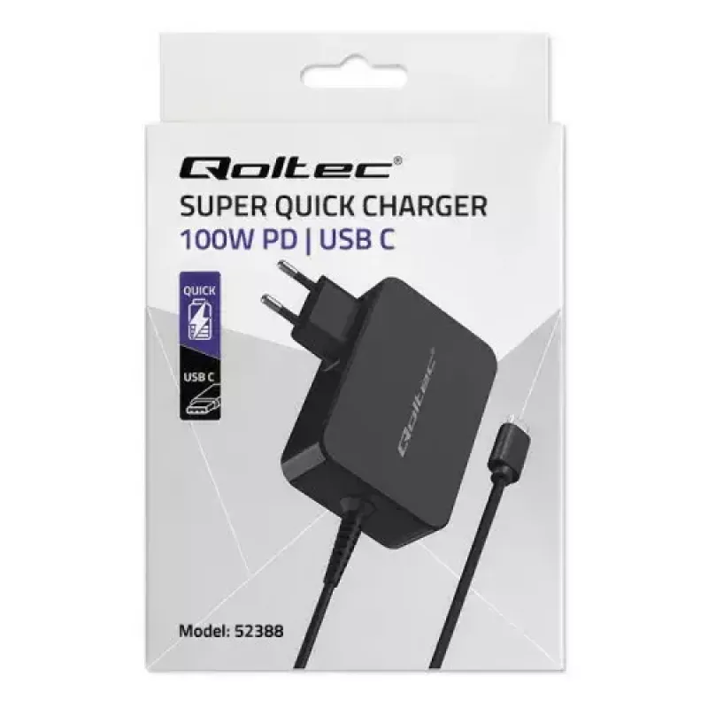 Laadija Qoltec 52388 Indoor Fast Charging 20V 5A Must