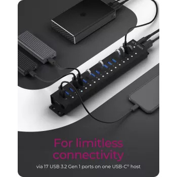 ICY BOX 17-Port Hub with USB 3.2 Gen 1 Type-A interface, USB 3.2 Gen 1 (3.1 Gen 1) Type-A, USB 3.2 Gen 1 (3.1 Gen 1) Type-A, USB Type-B, 5000 Mbit/s, Must, China, DC