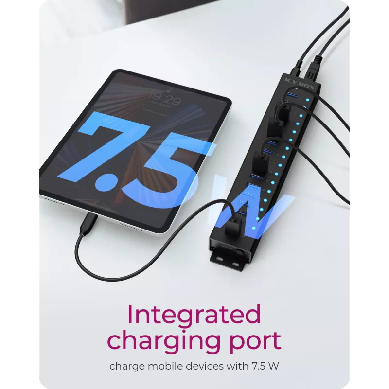 ICY BOX 17-Port Hub with USB 3.2 Gen 1 Type-A interface, USB 3.2 Gen 1 (3.1 Gen 1) Type-A, USB 3.2 Gen 1 (3.1 Gen 1) Type-A, USB Type-B, 5000 Mbit/s, Must, China, DC