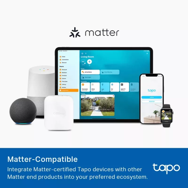 TP-Link Tapo nutipirn, mitmevärviline, Matter, nutipirn, Wi-Fi/Bluetooth, valge, 802.11b, 802.11g, Wi-Fi 4 (802.11n), WPA-PSK, WPA2-PSK, WPA3-SAE, LED