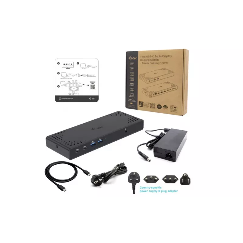 i-tec USB-C Triple Display dokkimisjaam Gen 2 toiteedastus 100 W juhtmega 3.2