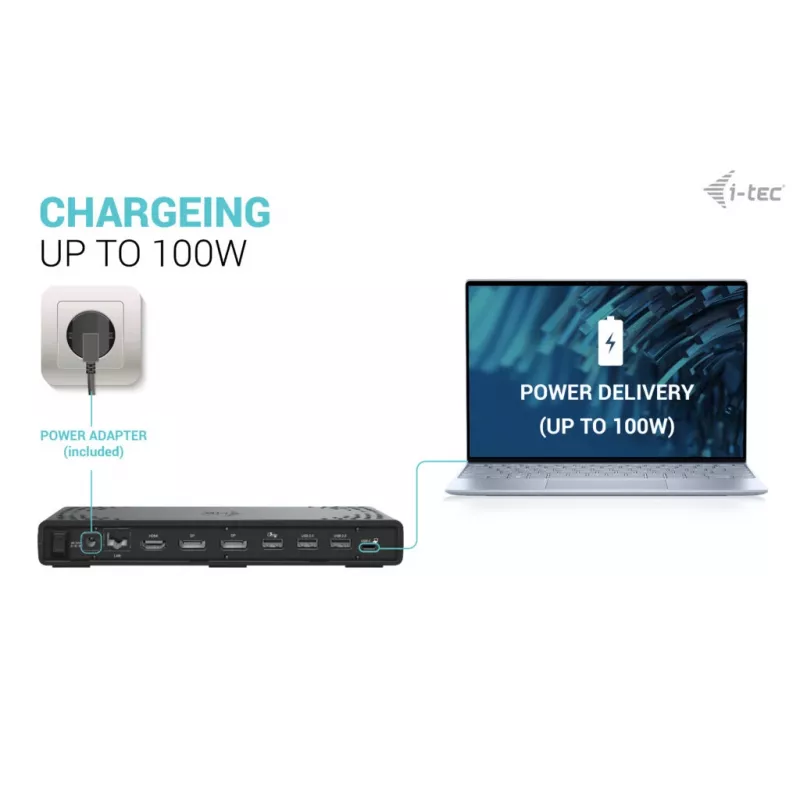 i-tec USB-C Triple Display dokkimisjaam Gen 2 toiteedastus 100 W juhtmega 3.2