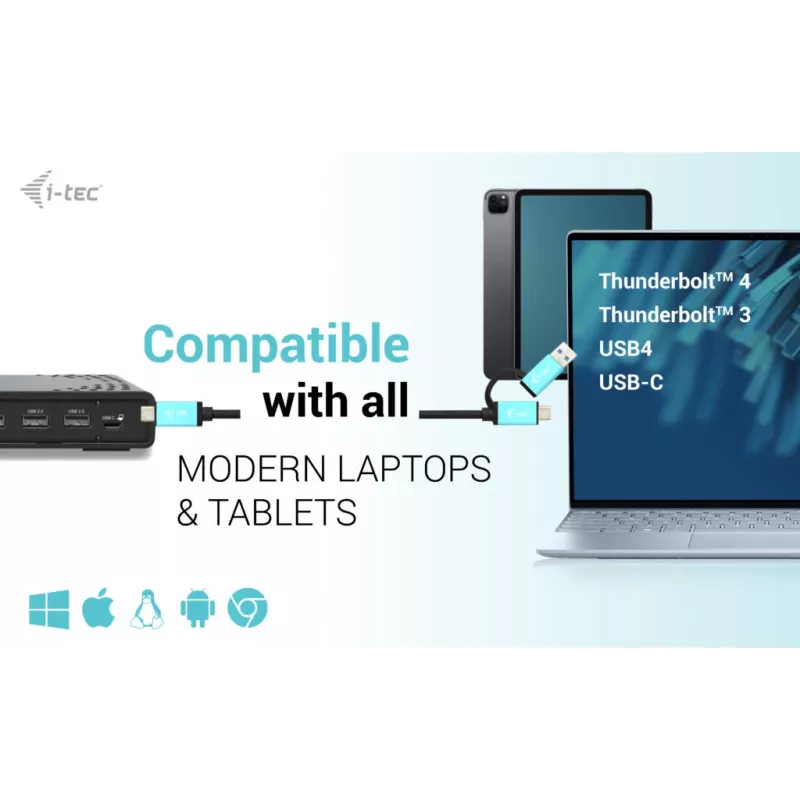 i-tec USB-C Triple Display dokkimisjaam Gen 2 toiteedastus 100 W juhtmega 3.2