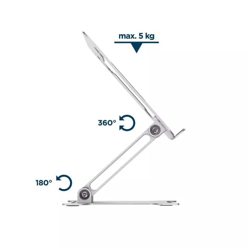 Sülearvutilaud Gembird NBS-D1-03 hõbe alumiiniumist kuni 39,6 cm (15,6 tolli), kokkupandav, kõrgus 60 mm, maksimaalne koormus 5 kg