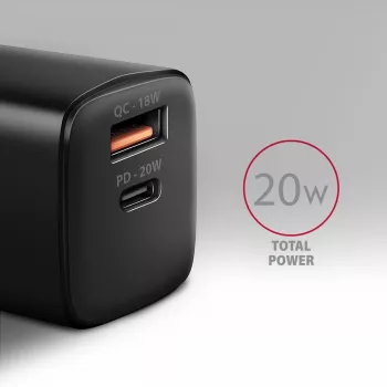 Seinalaadija Axagon ACU-PQ20 QC3.0 PD USB-C 20W Must