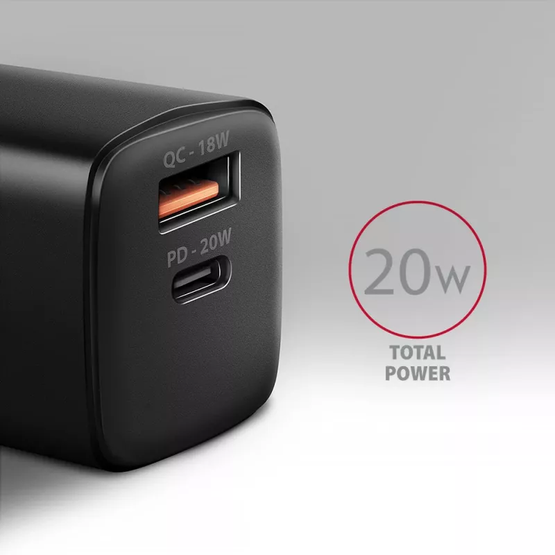 Seinalaadija Axagon ACU-PQ20 QC3.0 PD USB-C 20W Must