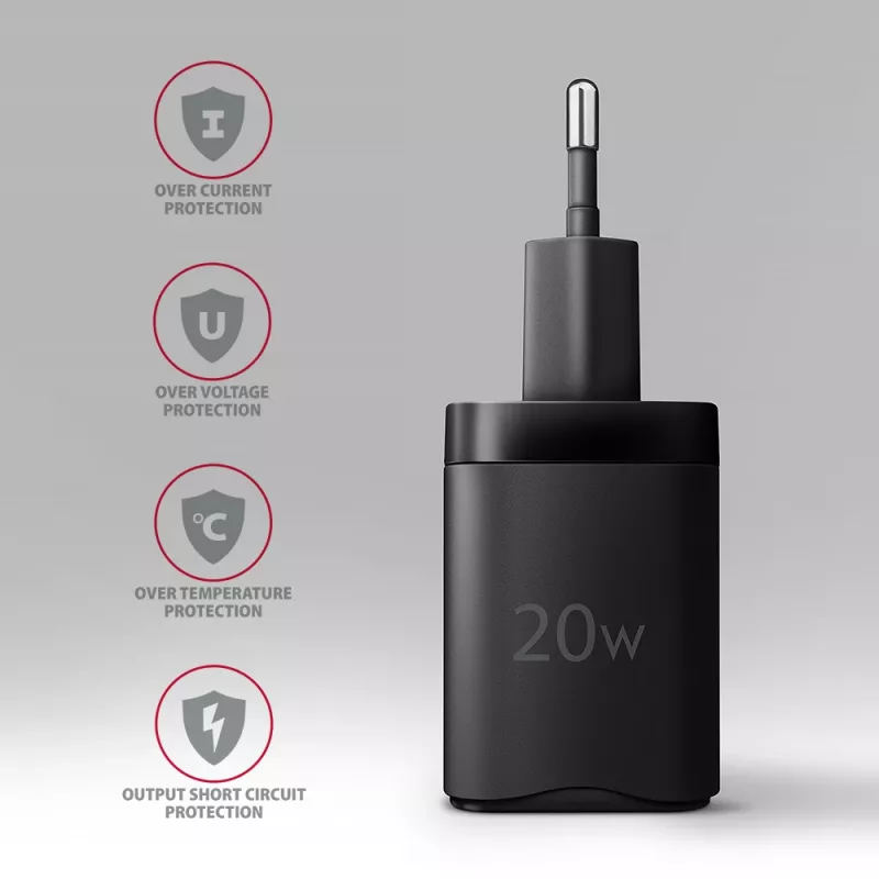 Seinalaadija Axagon ACU-PQ20 QC3.0 PD USB-C 20W Must