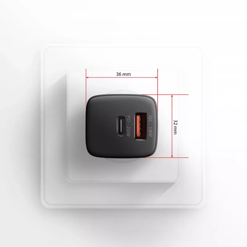 Seinalaadija Axagon ACU-PQ20 QC3.0 PD USB-C 20W Must