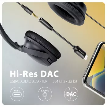 Axagon ADA-HC USB-C 3,5 mm pesa – Hi-Res DAC heliadapter, 384 kHz/32 bit, stereo