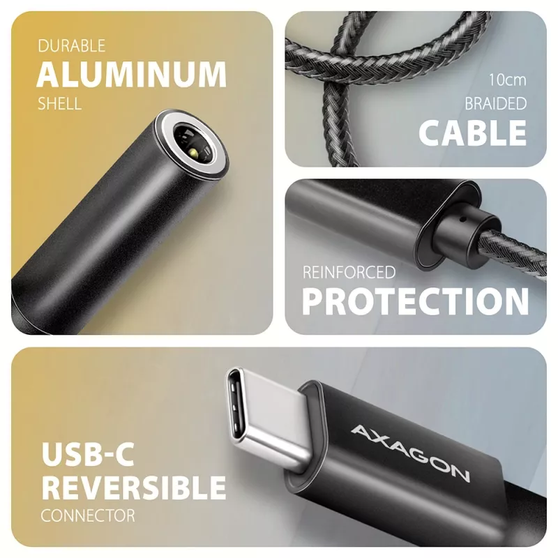 Axagon ADA-HC USB-C 3,5 mm pesa – Hi-Res DAC heliadapter, 384 kHz/32 bit, stereo