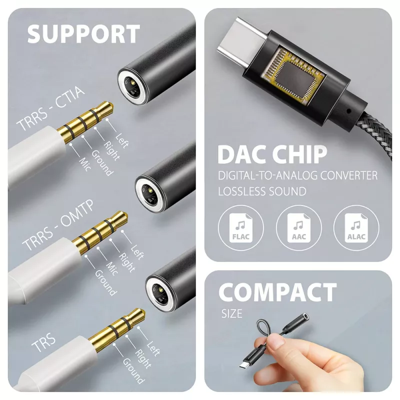 Axagon ADA-HC USB-C 3,5 mm pesa – Hi-Res DAC heliadapter, 384 kHz/32 bit, stereo