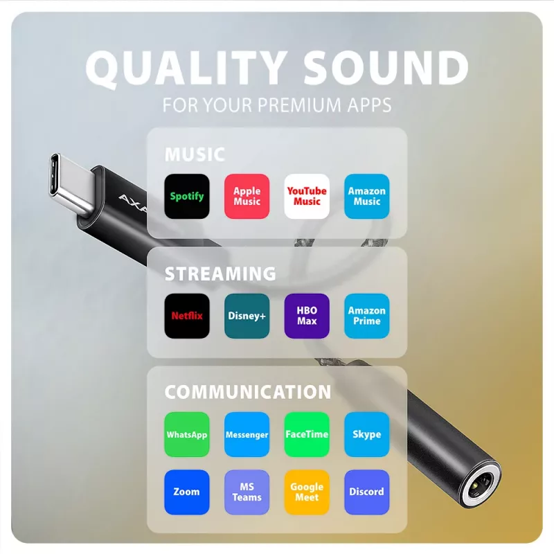 Axagon ADA-HC USB-C 3,5 mm pesa – Hi-Res DAC heliadapter, 384 kHz/32 bit, stereo