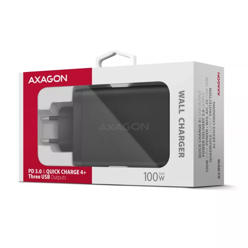 Axagon ACU-DPQ100 PD3.0 & QC 4+ KOLME VÄLJUNDIGA seinaklaadija 100W