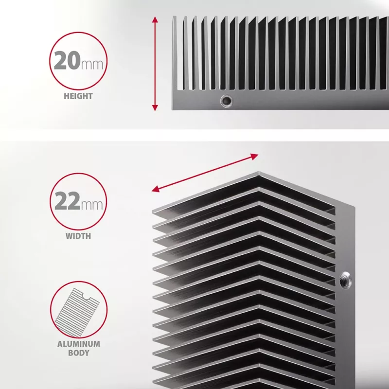 Axagon CLR-M2XT alumiiniumist passiivjahutus ühe- ja kahepoolsetele M.2 SSD-dele suurus 2280, kõrgus 24 mm