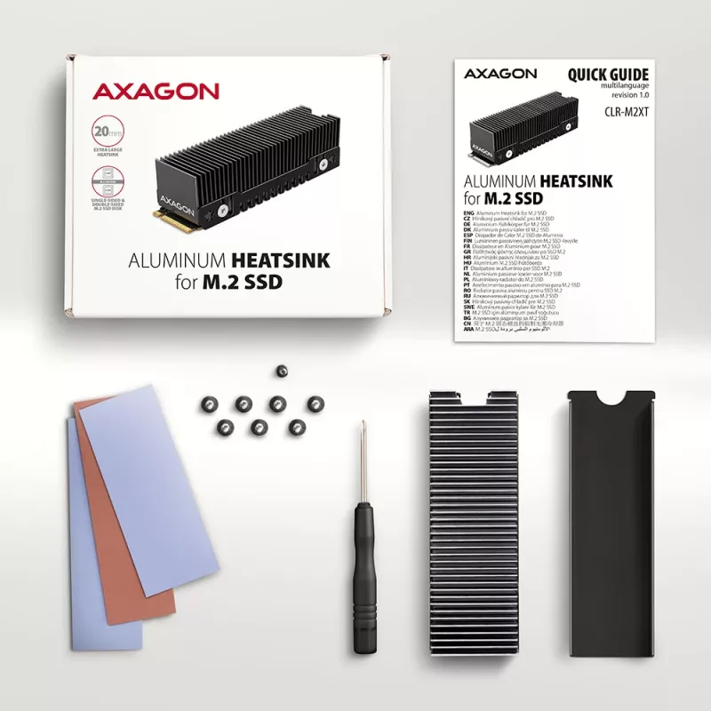 Axagon CLR-M2XT alumiiniumist passiivjahutus ühe- ja kahepoolsetele M.2 SSD-dele suurus 2280, kõrgus 24 mm
