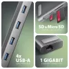 Axagon HMC-10HLS, USB 5Gbps jaotur, 4x USB-A, HDMI 4k/60Hz, RJ-45, SD/microSD, PD 100W