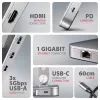 Axagon HMC-STND mitmepordiline USB-C 5Gbps jaotur ja alumiiniumist alus sülearvutitele. HDMI 4k/60Hz, GLAN, PD ja 3 USB-A porti. USB-C kaabel 60 cm.