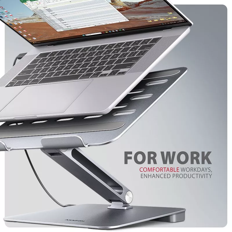 Axagon HMC-STND mitmepordiline USB-C 5Gbps jaotur ja alumiiniumist alus sülearvutitele. HDMI 4k/60Hz, GLAN, PD ja 3 USB-A porti. USB-C kaabel 60 cm.