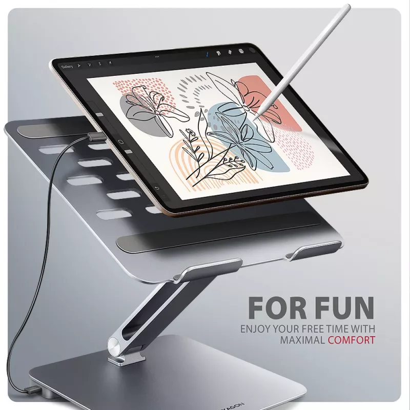 Axagon HMC-STND mitmepordiline USB-C 5Gbps jaotur ja alumiiniumist alus sülearvutitele. HDMI 4k/60Hz, GLAN, PD ja 3 USB-A porti. USB-C kaabel 60 cm.