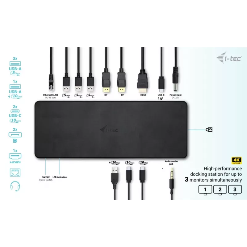 i-tec USB-C kolmekuvariline dokkimisjaam Gen 2 Pro + toiteedastus 100 W