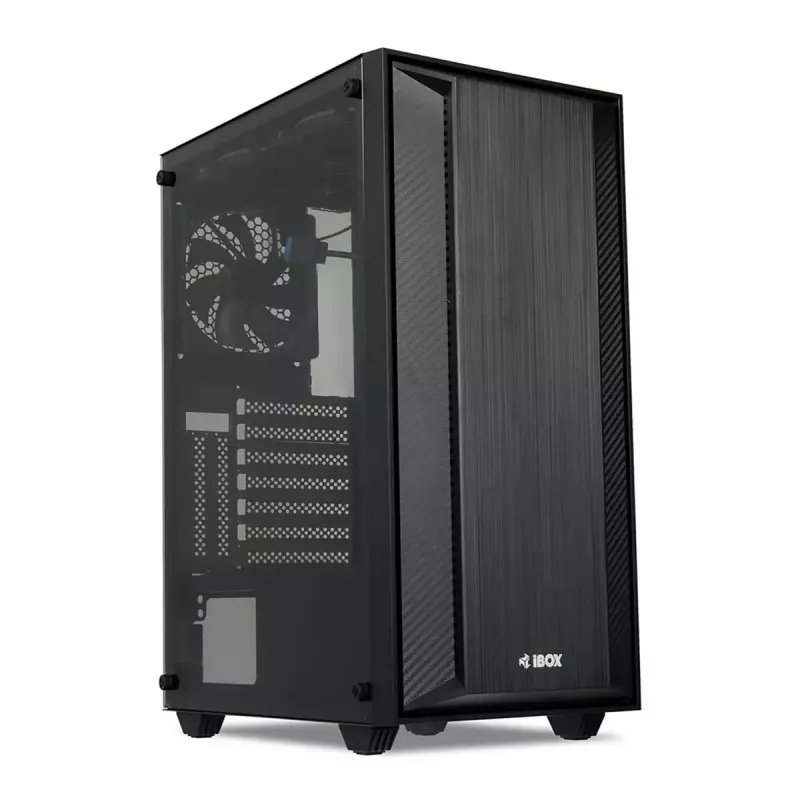 PC korpus IBOX CETUS 906 Midi Tower Must — ATX/mATX, 460×210×350 mm, 29 cm GPU, 7 draivi, RGB ventilaatorid