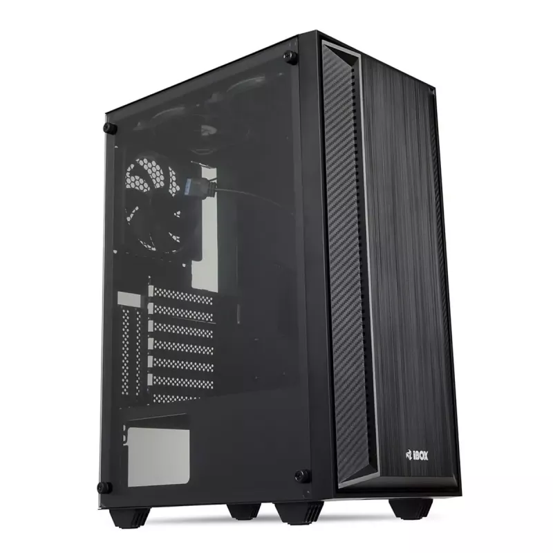 PC korpus IBOX CETUS 906 Midi Tower Must — ATX/mATX, 460×210×350 mm, 29 cm GPU, 7 draivi, RGB ventilaatorid