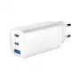 GEMBIRD USB kiirlaadija - tüüp A & C 3-pordiline 65W, QC 3.0 ja PowerDelivery, GaN - valge