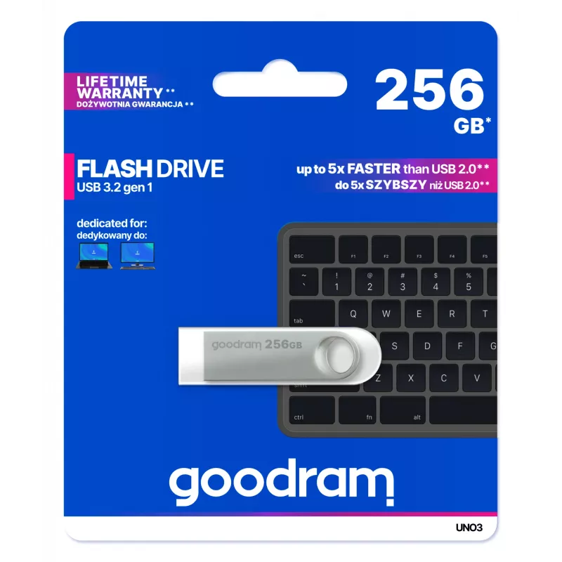 Goodram USB UNO3-2560S0R11 USB-mälupulk 256 GB USB Type-A 3.2 Gen 1 (3.1 Gen 1) Hõbedane