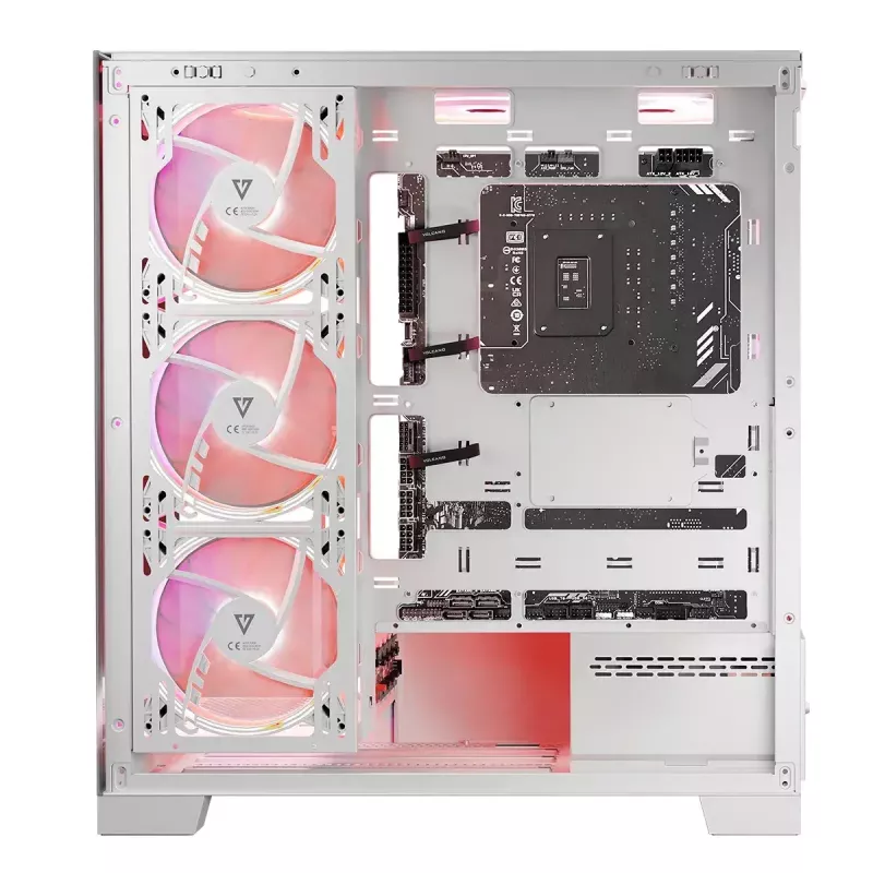 PC-korpus MODECOM Volcano SPACE APEX ARGB MIDI Tower Valge — teras, külgaken, ARGB ventilaatorid, USB-C
