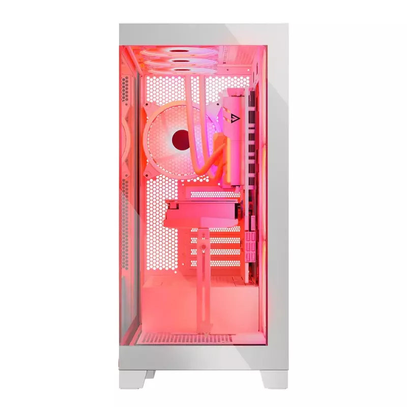 PC-korpus MODECOM Volcano SPACE APEX ARGB MIDI Tower Valge — teras, külgaken, ARGB ventilaatorid, USB-C
