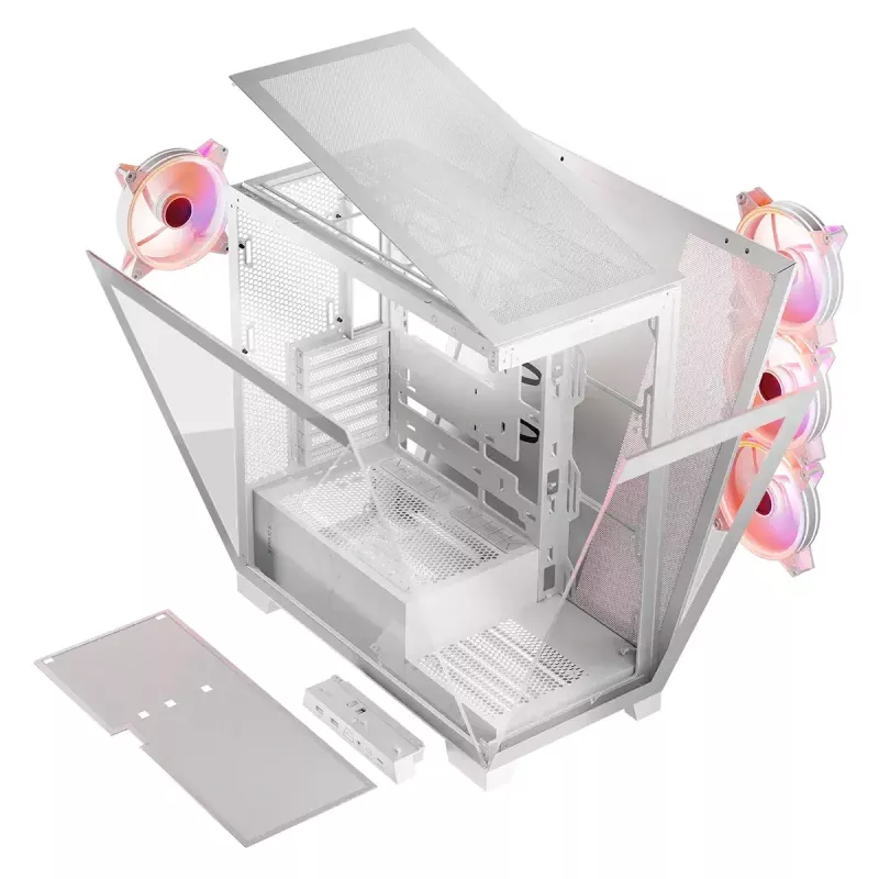 PC-korpus MODECOM Volcano SPACE APEX ARGB MIDI Tower Valge — teras, külgaken, ARGB ventilaatorid, USB-C