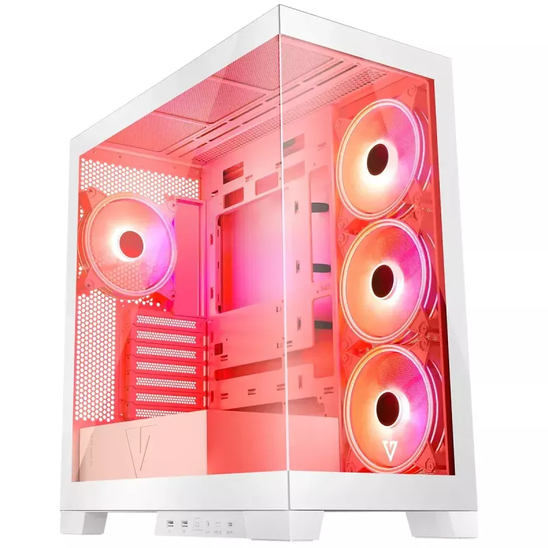 PC-korpus MODECOM Volcano SPACE APEX ARGB MIDI Tower Valge — teras, külgaken, ARGB ventilaatorid, USB-C