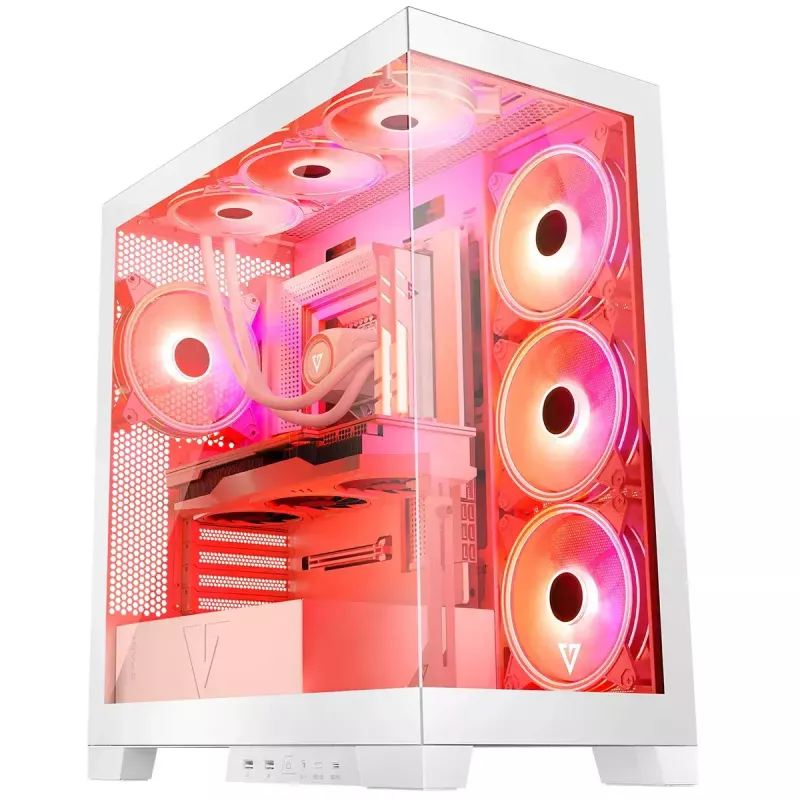 PC-korpus MODECOM Volcano SPACE APEX ARGB MIDI Tower Valge — teras, külgaken, ARGB ventilaatorid, USB-C