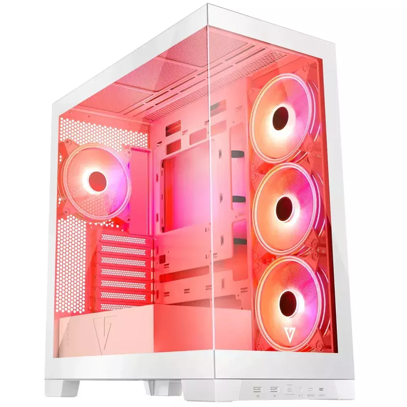 PC-korpus MODECOM Volcano SPACE APEX ARGB MIDI Tower Valge — teras, külgaken, ARGB ventilaatorid, USB-C