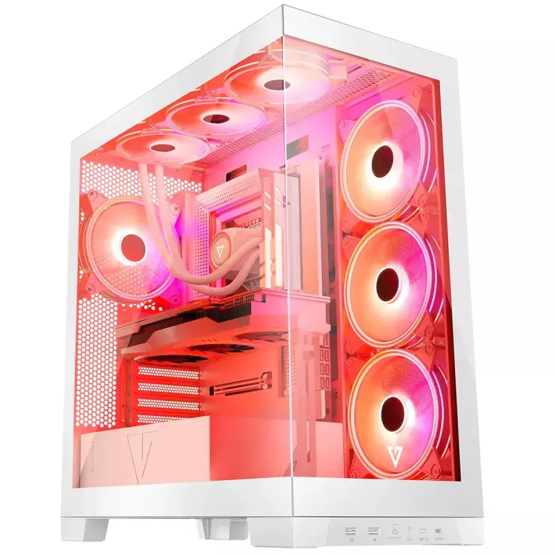 PC-korpus MODECOM Volcano SPACE APEX ARGB MIDI Tower Valge — teras, külgaken, ARGB ventilaatorid, USB-C