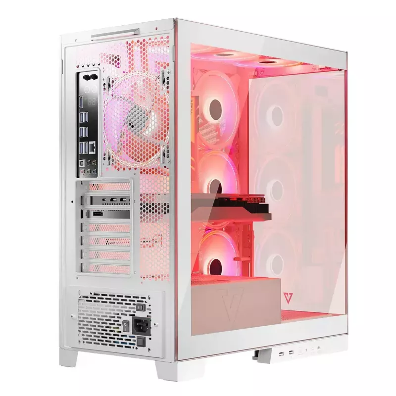 PC-korpus MODECOM Volcano SPACE APEX ARGB MIDI Tower Valge — teras, külgaken, ARGB ventilaatorid, USB-C