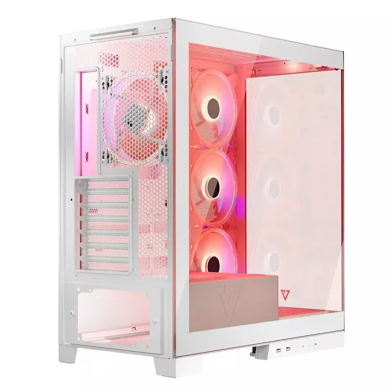 PC-korpus MODECOM Volcano SPACE APEX ARGB MIDI Tower Valge — teras, külgaken, ARGB ventilaatorid, USB-C