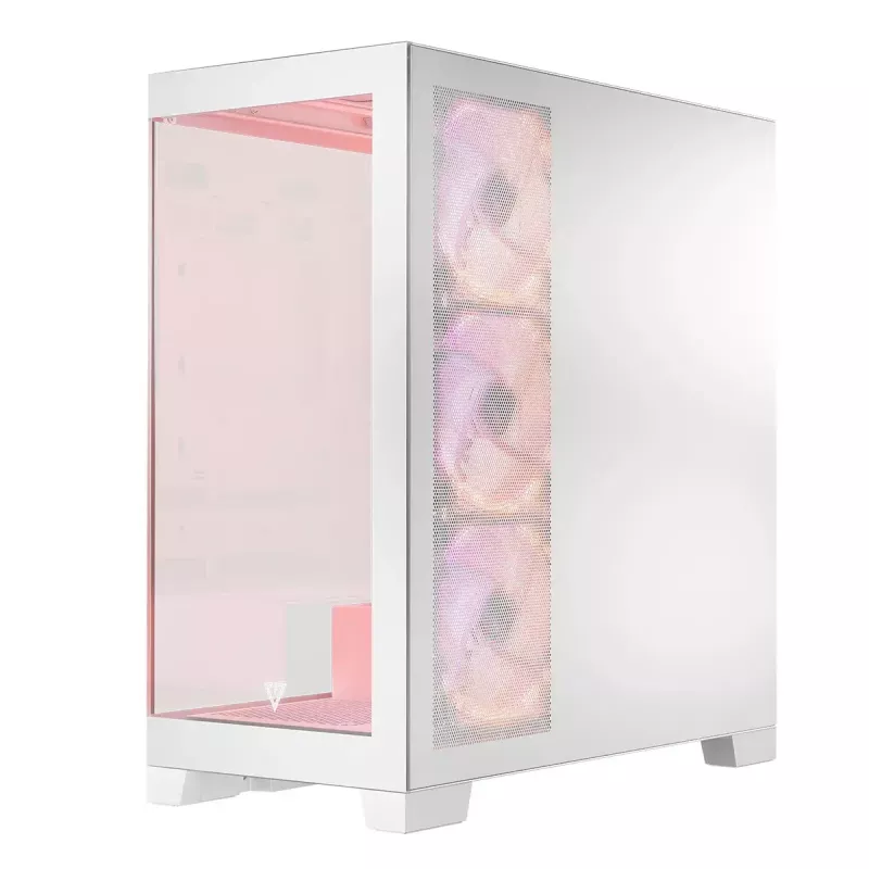PC-korpus MODECOM Volcano SPACE APEX ARGB MIDI Tower Valge — teras, külgaken, ARGB ventilaatorid, USB-C