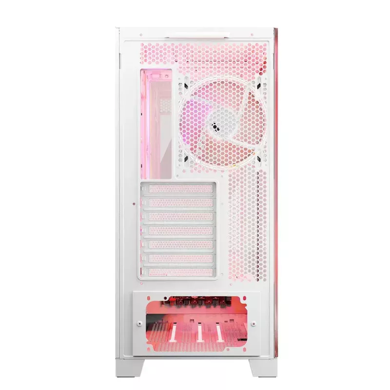 PC-korpus MODECOM Volcano SPACE APEX ARGB MIDI Tower Valge — teras, külgaken, ARGB ventilaatorid, USB-C