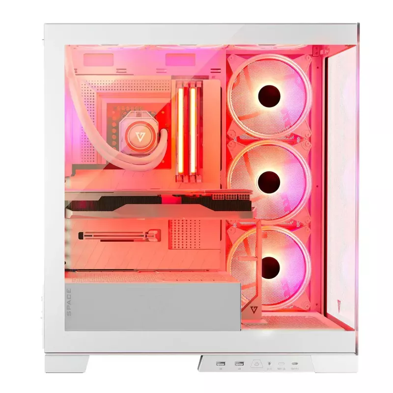 PC-korpus MODECOM Volcano SPACE APEX ARGB MIDI Tower Valge — teras, külgaken, ARGB ventilaatorid, USB-C