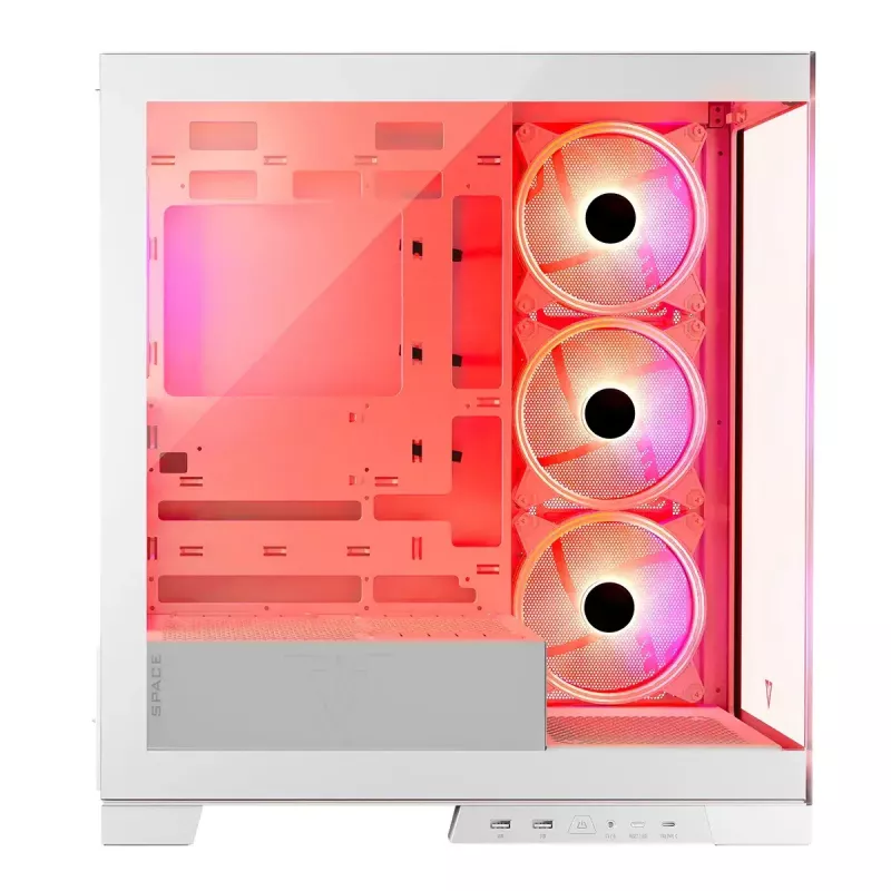 PC-korpus MODECOM Volcano SPACE APEX ARGB MIDI Tower Valge — teras, külgaken, ARGB ventilaatorid, USB-C