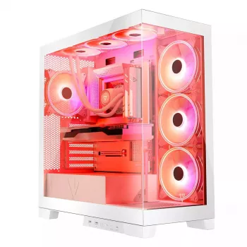 PC-korpus MODECOM Volcano SPACE APEX ARGB MIDI Tower Valge — teras, külgaken, ARGB ventilaatorid, USB-C