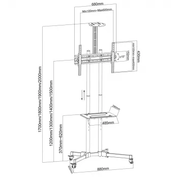 Techly ICA-TR216T TV kinnitus/alus 177.8 cm (70 tolli) Must