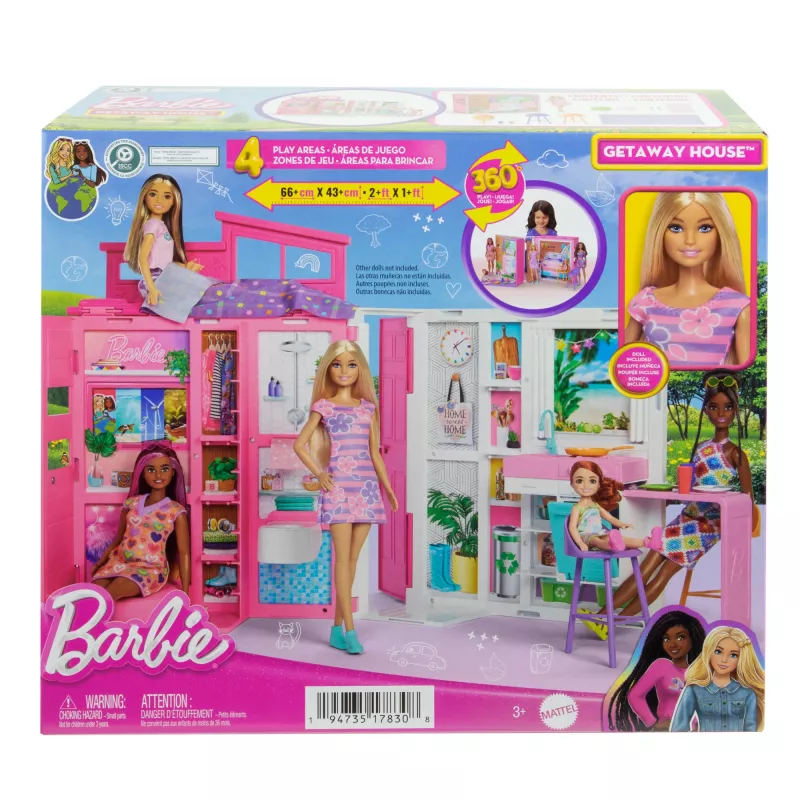 Barbie puhkemaja nukumaja nukuga, 4 mänguala ja 11 dekoratiivset tarvikut