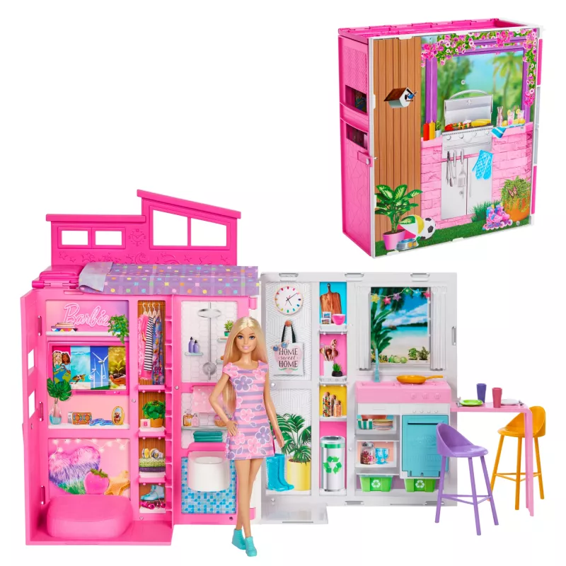 Barbie puhkemaja nukumaja nukuga, 4 mänguala ja 11 dekoratiivset tarvikut
