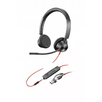 HP Poly Mustwire 3325 Stereo USB-C Headset +3.5mm Plug +USB-C/A Adapter