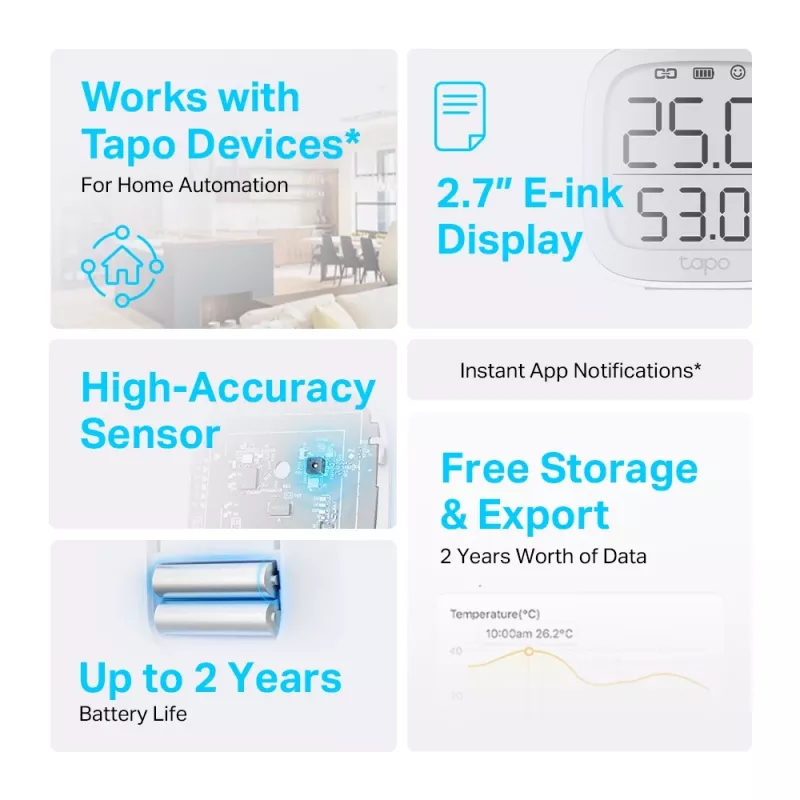 TP-Link Tapo nutikas temperatuuri- ja niiskusmonitor, siseruumidesse