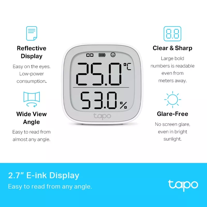 TP-Link Tapo nutikas temperatuuri- ja niiskusmonitor, siseruumidesse