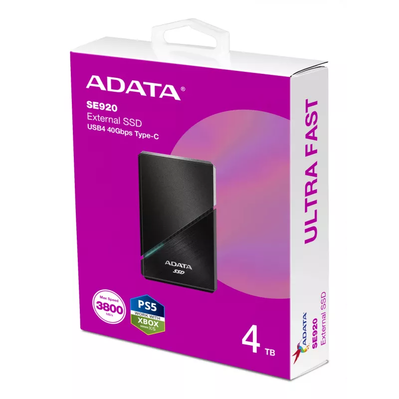 ADATA SE920 Thunderbolt tehnoloogia 4 TB USB USB-C USB4 Gen 3x2 Must